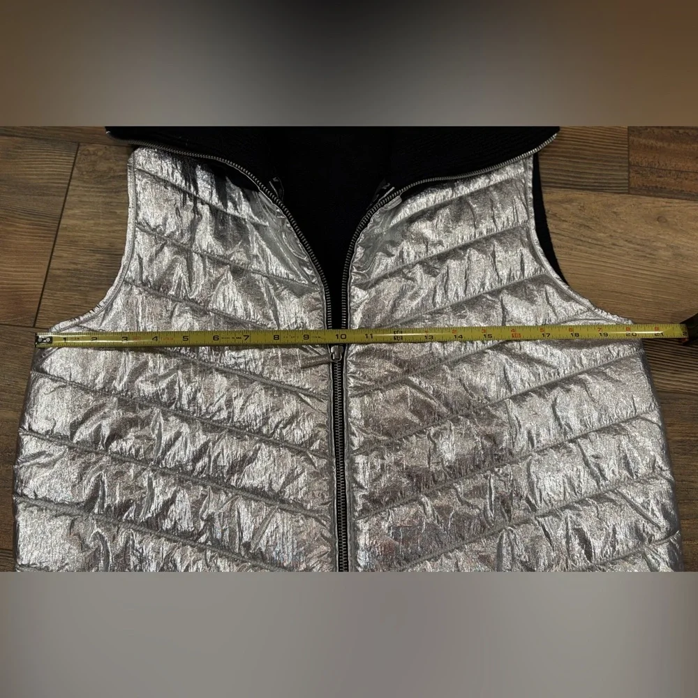 Michael Kors Silver Metallic Quilted Vest with Black Collar size L